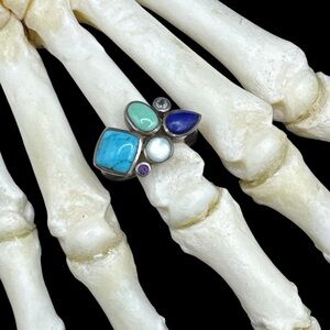 Vintage Southwest Sterling Silver Turquoise Lapis Gemstone Ring size 8